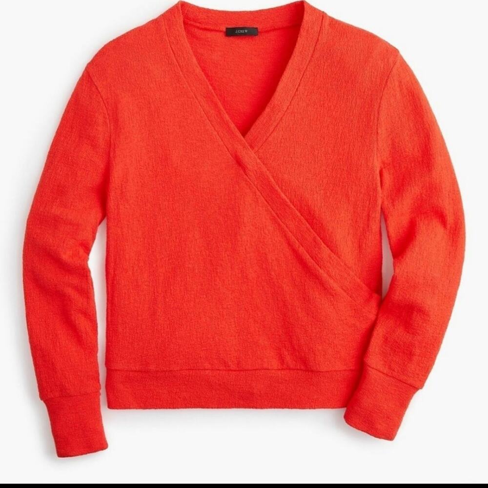 J. Crew Womens‎ Orange Red 100% Cotton Textured Wrap Pullover Sweater Size Small